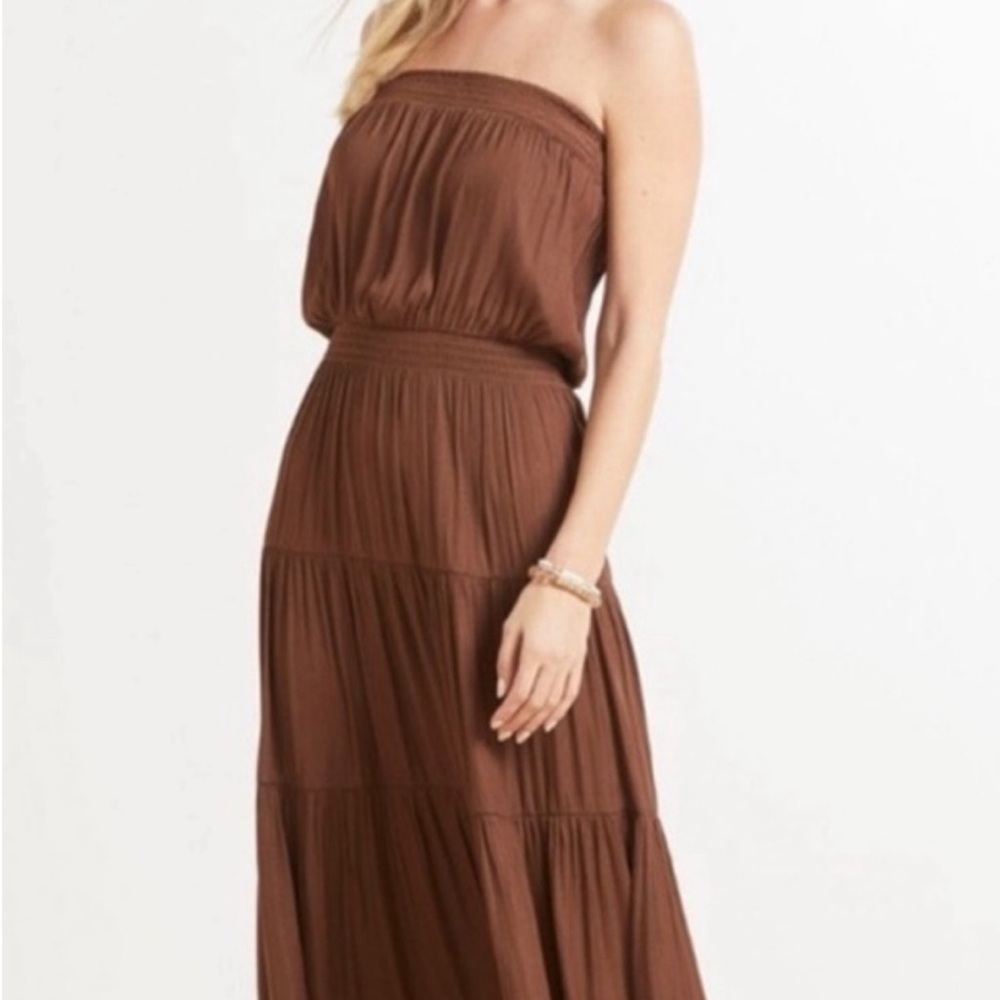 Evereve Savannah Strapless Brown / Mocha Tiered Maxi Dress